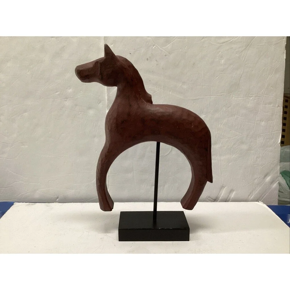 hand carved wooden horse sculpture statue stand 16”